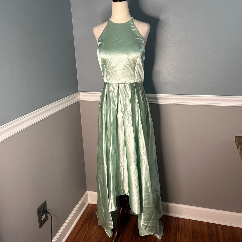 Ever-Pretty Mint Green Satin High-Low Formal Gown Dress Size 8 NEW